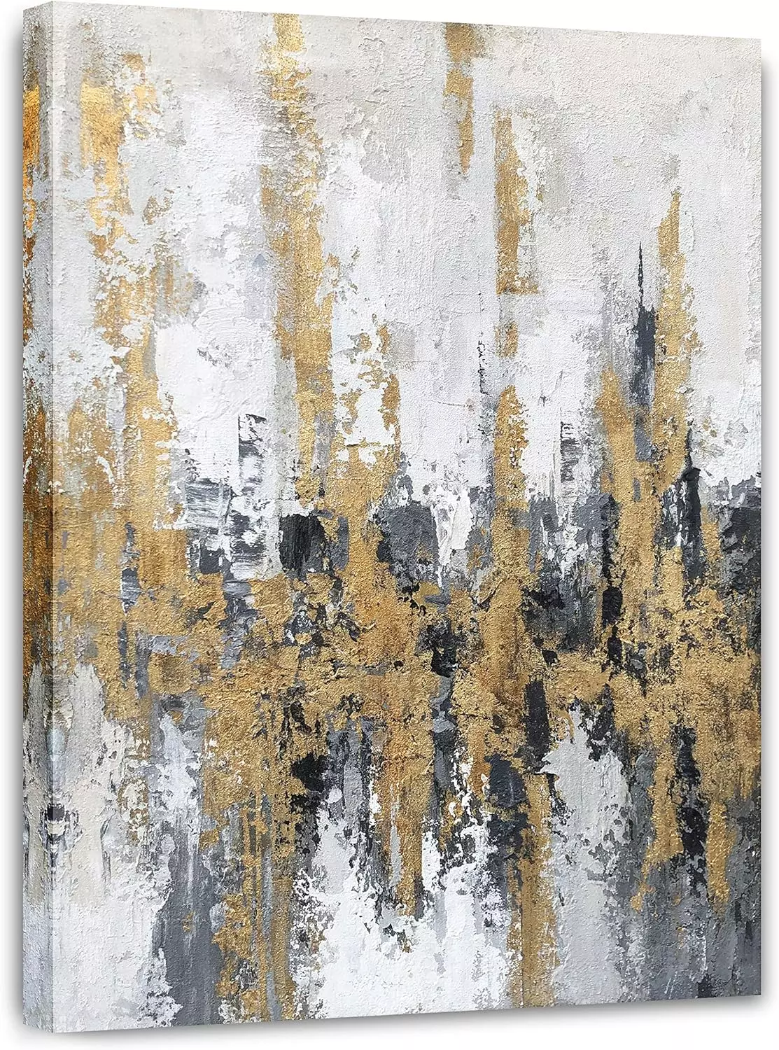 Yihui Arts Modern Abstract Skyline Canvas Wall Artwork with Gold Foil Modern Oil Painting Pictures with Framed for Living Room Bedroom Bathroom Decoration — Wall Art