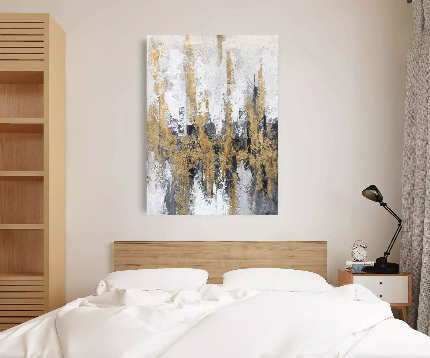 Yihui Arts Modern Abstract Skyline Canvas Wall Artwork with Gold Foil Modern Oil Painting Pictures with Framed for Living Room Bedroom Bathroom Decoration — Wall Art