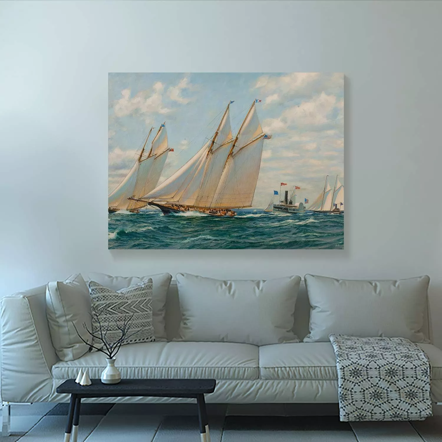 Denozer- Watercolor Oil Painting Picture on canvas Sail Boat|Modern Nordic Simplicity Wall Decor/Home Decoration & Ready to Hang-40x30 Inches — Wall Art