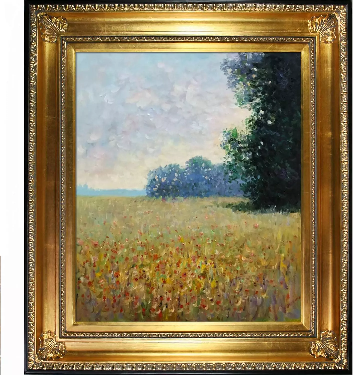 La Pastiche OverstockArt Champ d avoine (Oat Fields) by Claude Monet Hand Painted Oil on Canvas with Regency Gold Frame, 32.5 in x 28.5 in, Multicolor — Wall Art