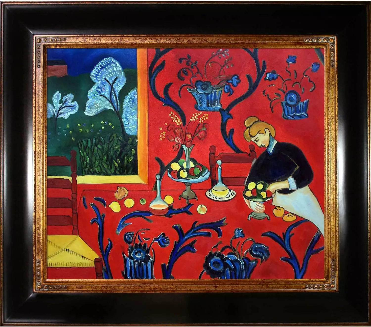 La Pastiche overstockArt Armonia Rojo Framed Oil Reproduction of an Original Painting by Henri Matisse, Opulent Frame, Dark Stained Wood with Gold Trim, 33  x 29  (MT2417-FR-240G20X24) — Wall Art