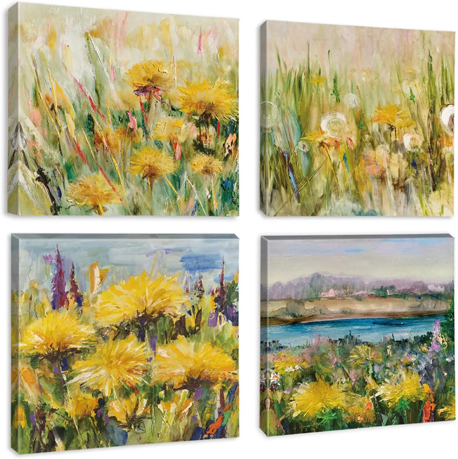 AKPOWER Rural Garden Canvas Wall Art Aesthetic Plant Oil Painting Bedroom Decoration Flower Bathroom Decor Blossoms Painting Wall Decor for Living Room Home Farmhouse Artwork 12 x 12 Inches 4 Pieces — Wall Art