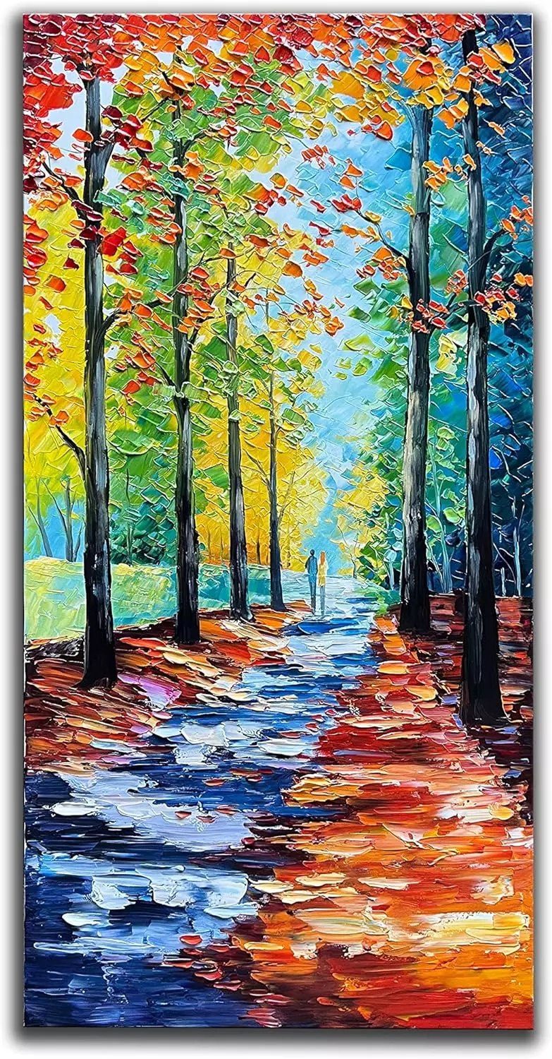 JELRINR Autumn landscape Oil Painting On Canvas Palette Knife Texture Contemporary landscape Art paintings Hand painted Acrylic paintings Home living Room Office Decor Canvas Wall Art 24x48inch — Wall Art