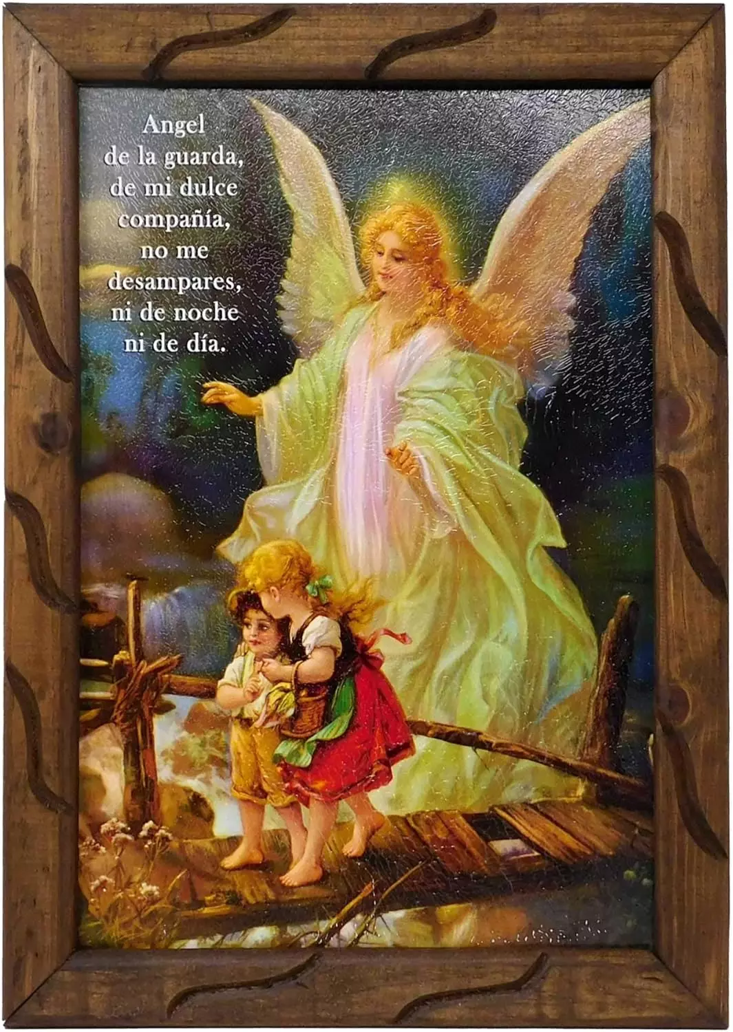 ValuueMax Guardian Angel Image, Similar to an Oil Painting, on a 18 Inch Rustic Frame #VM-75021 — Wall Art