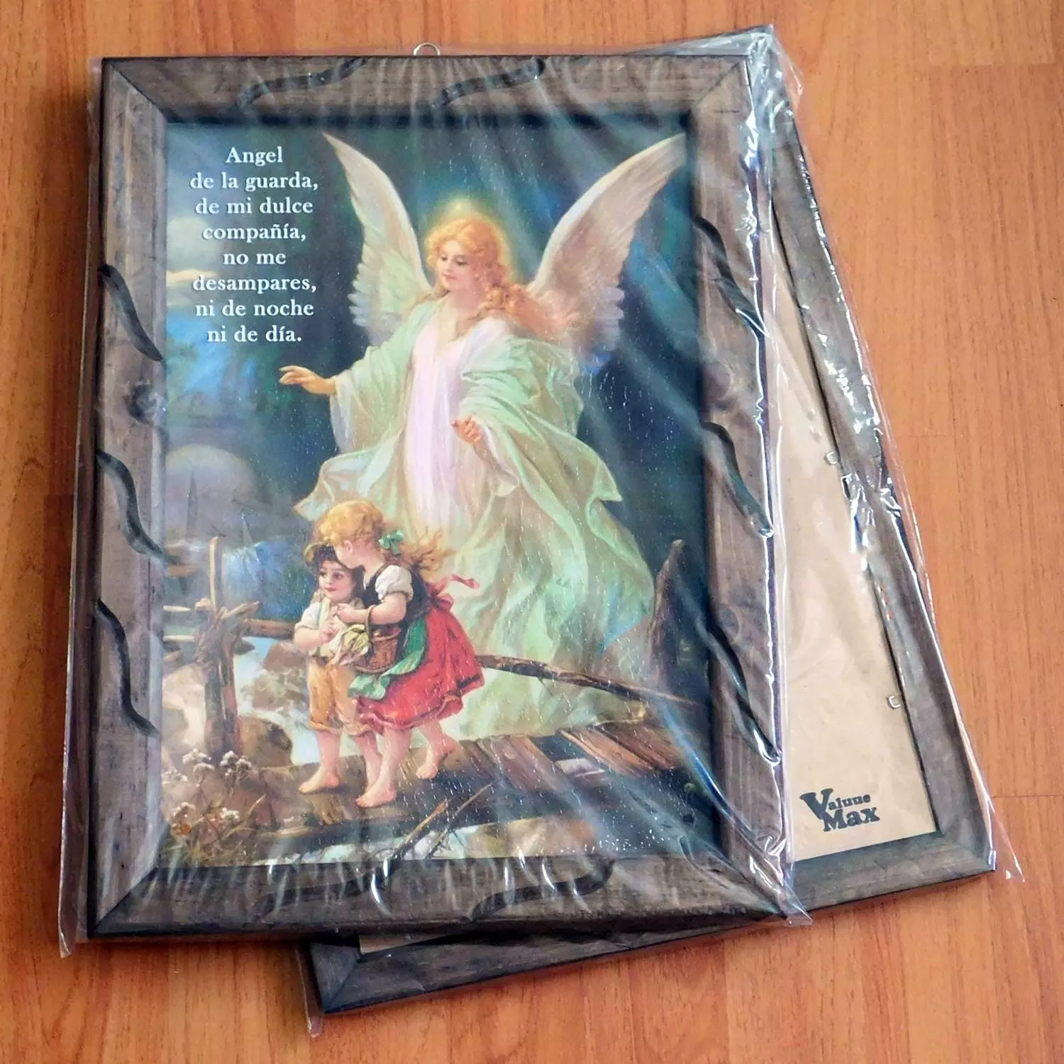 ValuueMax Guardian Angel Image, Similar to an Oil Painting, on a 18 Inch Rustic Frame #VM-75021 — Wall Art