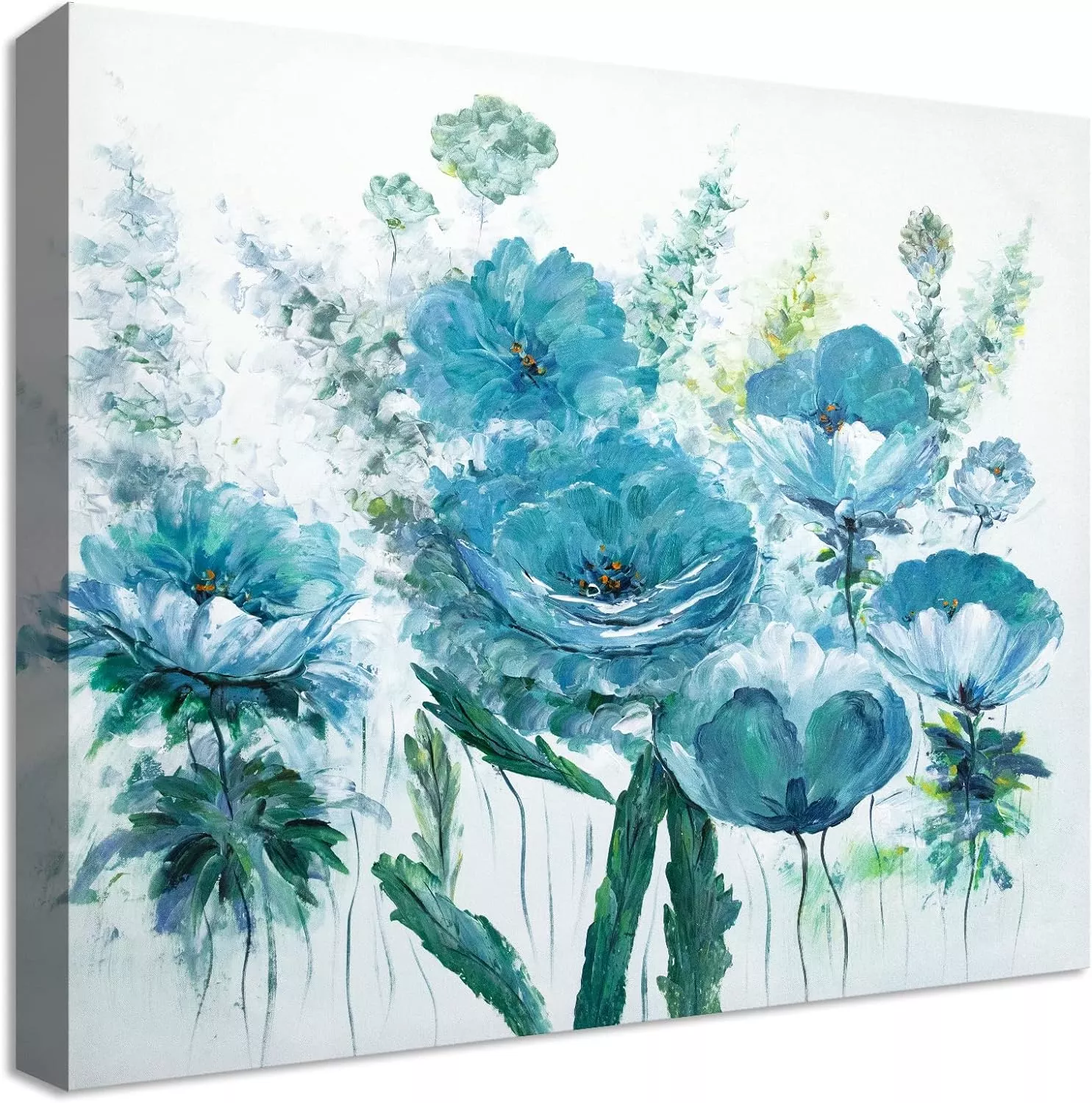 HUIMEI Blue Flowers Canvas Wall Art: Hand Painted Flower Oil Painting Wall Art Flowers Paintings for Wall Decorations Large Floral Canvas Paintings for Bedroom 36 x 36 — Wall Art