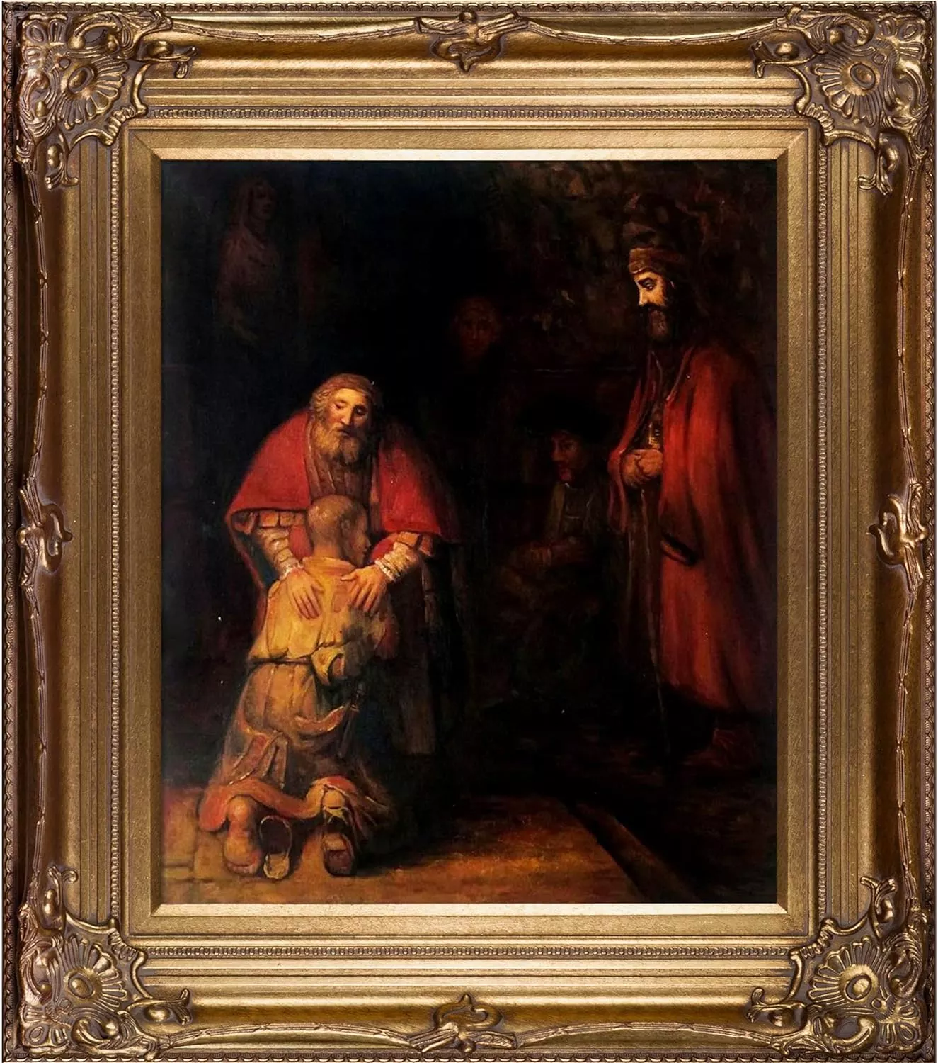 overstockArt  Return of The Prodigal Son Framed Oil Reproduction of an Original Painting by Rembrandt, Red, REM3259-FR-801G20X24, 34  x 30  — Wall Art