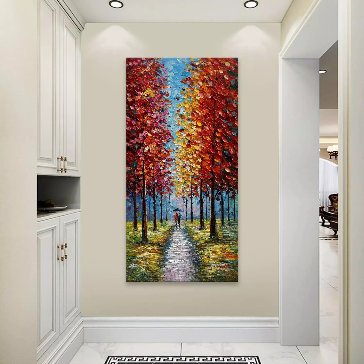 Creespi 24x48inch Landscape Oil Painting On Canvas Textured Tree Abstract Contemporary Art Wall Paintings Handmade Home Decorations Vertical Canvas Wall Art Ready to Hang — Wall Art