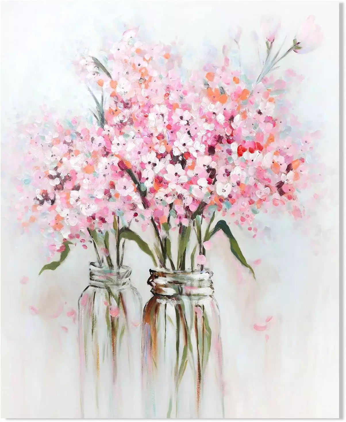 YPY Abstract Bouquet Canvas Wall Art: Pink Flower in Vase Artwork Hand Painted Oil Painting for Teen Girl Bedroom Floral Picture Poster for Living Room Decor 24  x 30  — Wall Art