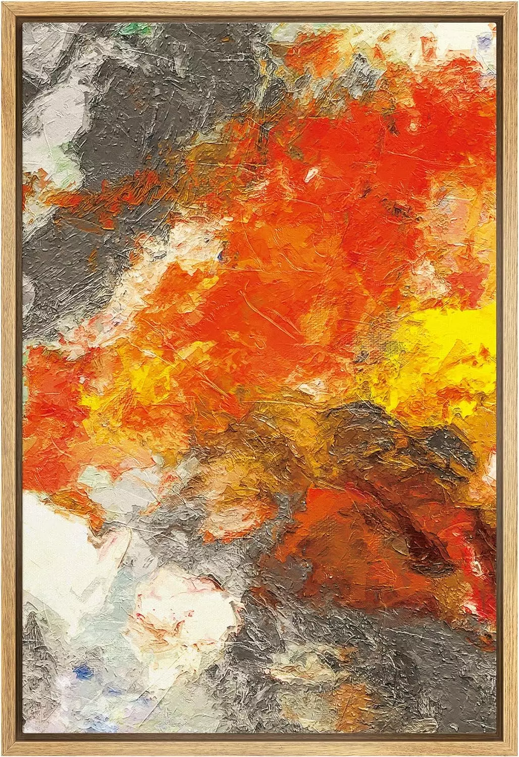 SIGNFORD Framed Canvas Wall Art Red, Orange, Yellow, Gray and White Color Blocks Abstract Brushstroke Oil Painting Minimalism Modern Expressive for Living Room, Bedroom, Office - 24x36 inches — Wall Art