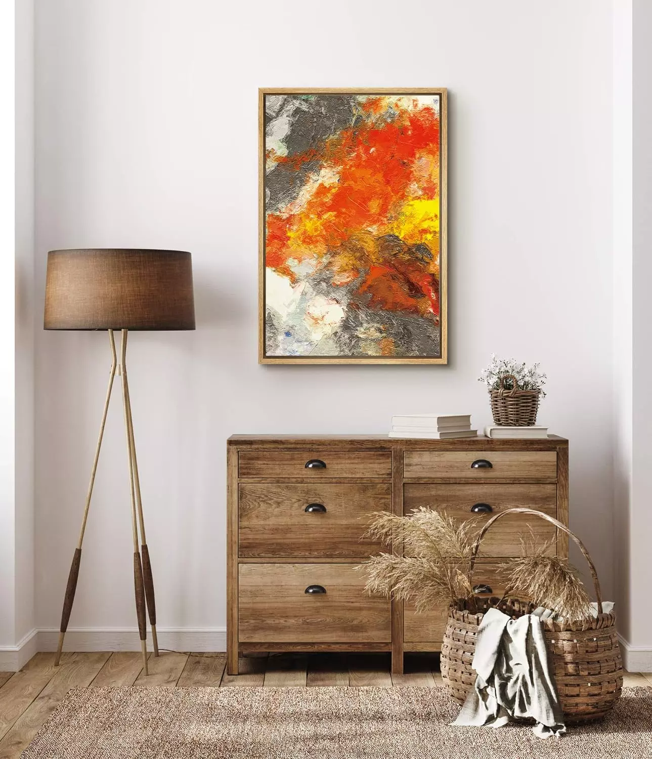 SIGNFORD Framed Canvas Wall Art Red, Orange, Yellow, Gray and White Color Blocks Abstract Brushstroke Oil Painting Minimalism Modern Expressive for Living Room, Bedroom, Office - 24x36 inches — Wall Art