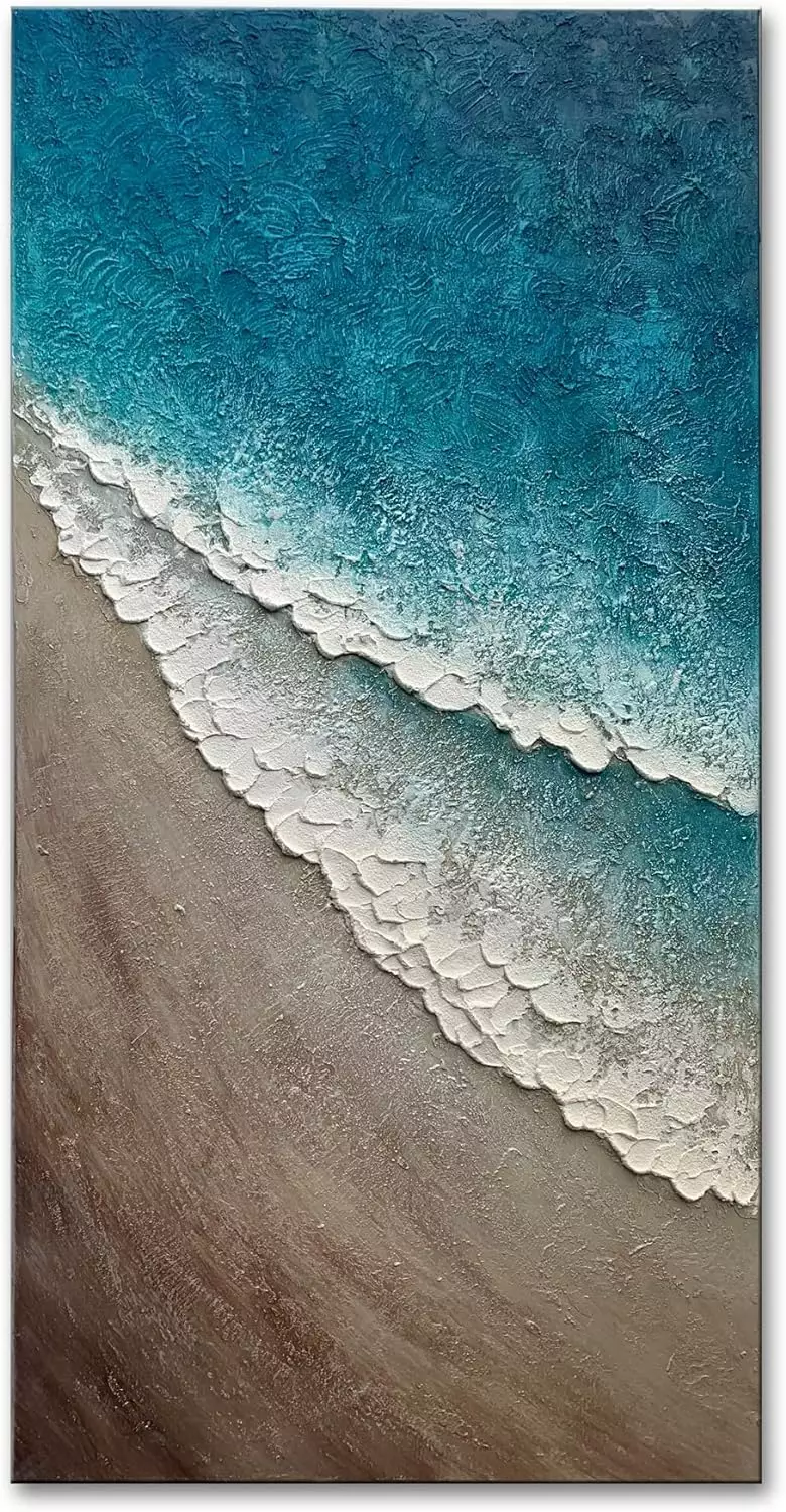 Blue Ocean Sea Wall Art Seaside Hand Painted Oil Painting on Canvas Large Beach Pictures Modern White Wave Artwork for Bedroom Home Office Decor — Wall Art