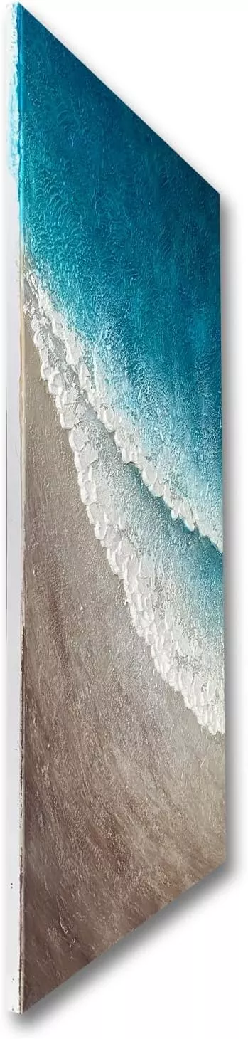 Blue Ocean Sea Wall Art Seaside Hand Painted Oil Painting on Canvas Large Beach Pictures Modern White Wave Artwork for Bedroom Home Office Decor — Wall Art