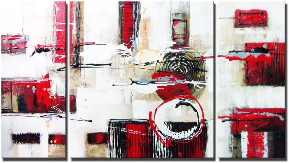 Noah Art-Modern Abstract Art Painting, 100% Hand Painted Red and Black Abstract Oil Paintings on Canvas Wall Art, 3 Panel Framed Abstract Artwork for Living Room Home Decor, 24  H x 48  W — Wall Art