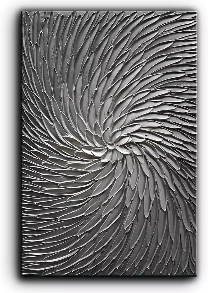 YaSheng Art - 3D Abstract Art Oil Paintings on Canvas Texture Silver Gray Color Abstract Artwork Modern Home Decor Canvas Wall Art Ready to Hang for Living Room Bedroom 24x36inch — Wall Art