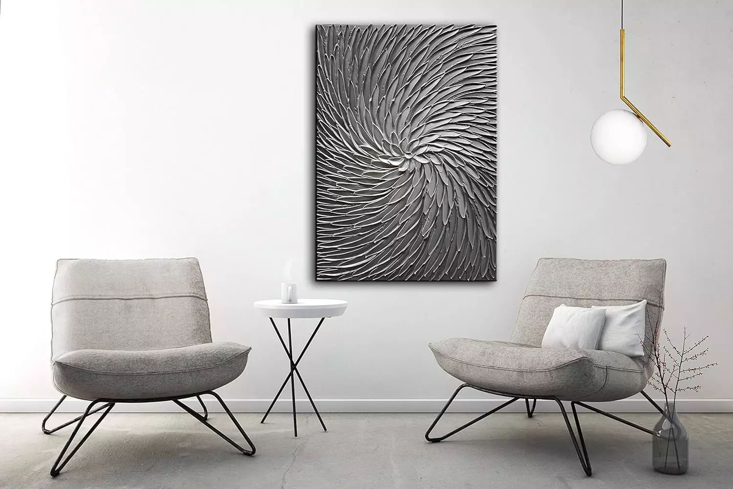 YaSheng Art - 3D Abstract Art Oil Paintings on Canvas Texture Silver Gray Color Abstract Artwork Modern Home Decor Canvas Wall Art Ready to Hang for Living Room Bedroom 24x36inch — Wall Art