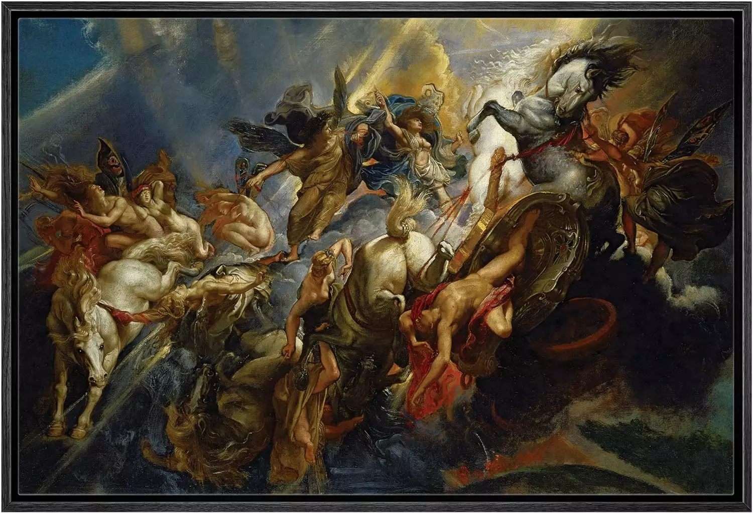 wall26 - Oil Painting of The Fall of Phaeton by Peter Paul Rubens - Baroque Style - Angels, Catholic, Christianity - Framed Canvas Art Home Art - 24 x36  BLACK — Wall Art