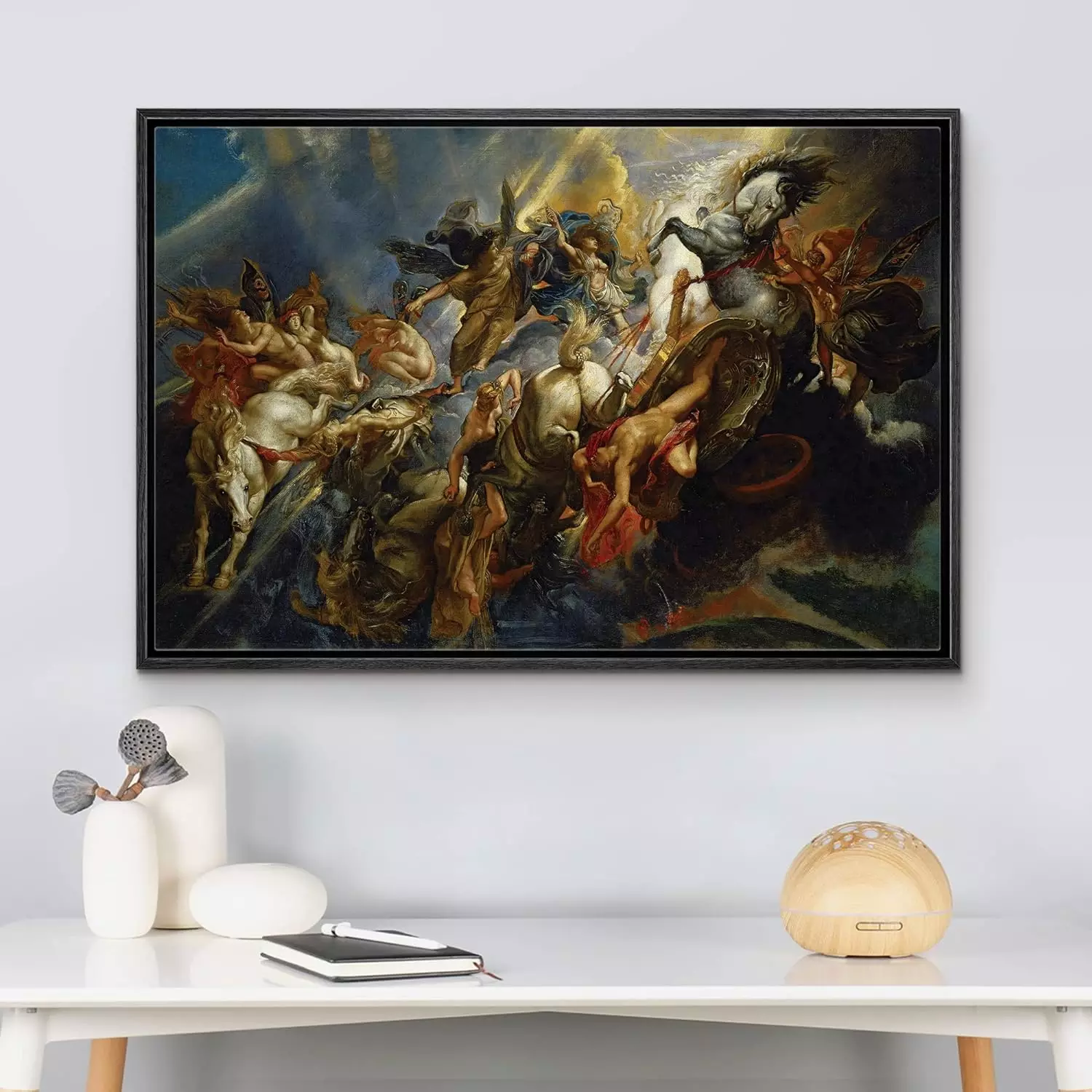 wall26 - Oil Painting of The Fall of Phaeton by Peter Paul Rubens - Baroque Style - Angels, Catholic, Christianity - Framed Canvas Art Home Art - 24 x36  BLACK — Wall Art