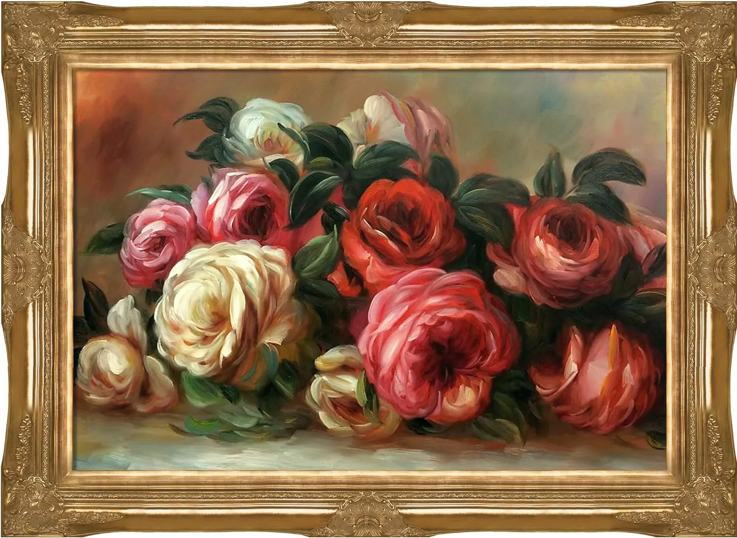 La Pastiche Discarded Roses by Pierre-Auguste Renoir with Gold Victorian Frame Oil Painting Wall Art, 44  x 32 ,Pink — Wall Art