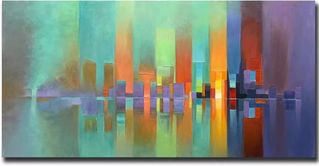 ART8YUQI Paintings - Texture color Wall Art Abstract City Views Picture Modern Landscape Artwork Oil Painting for Decor 24x48 Inch — Wall Art