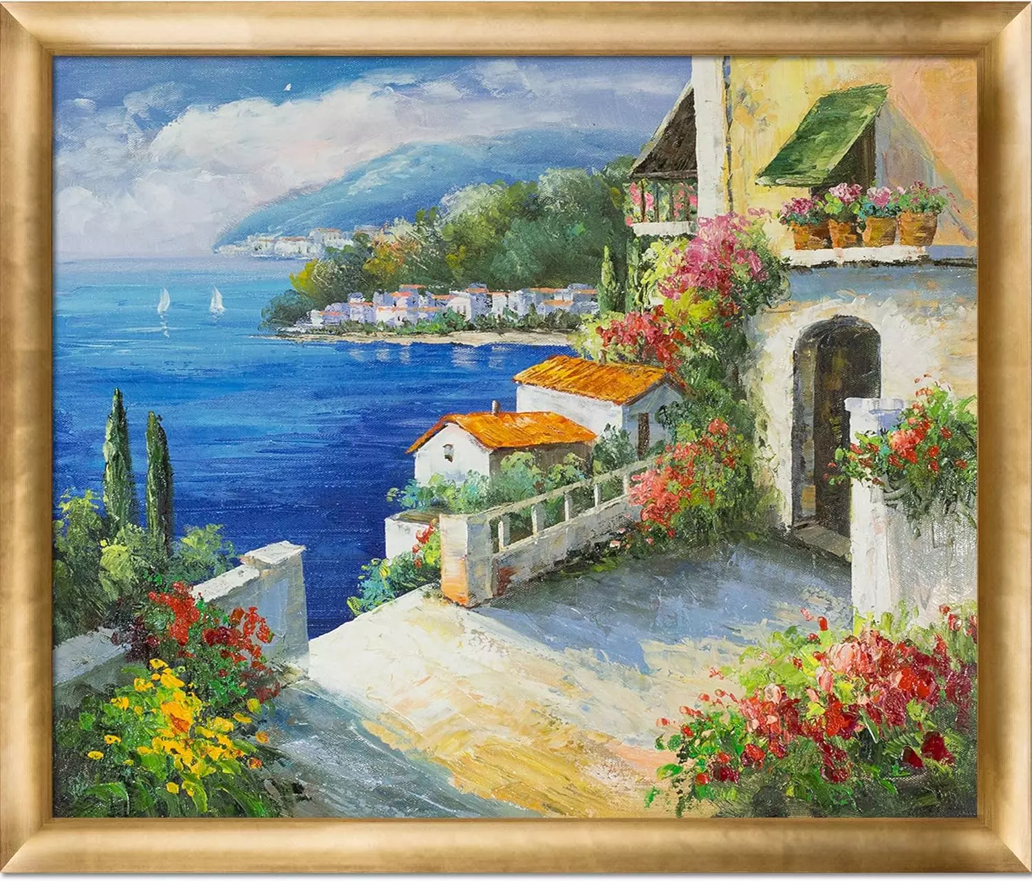 La Pastiche overstockArt High Rise Bay with Gold Luminoso Frame Oil Painting Wall Art, 27  x 23  — Wall Art