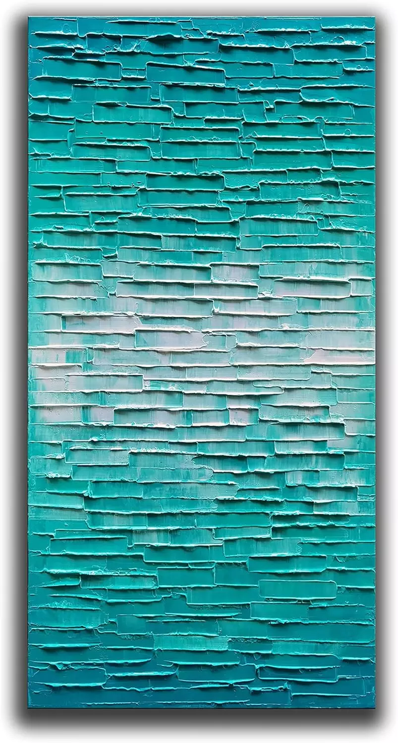 JELRINR Modern Abstract Art Oil Painting on Canvas Hand Painted Texture blue-green Abstract Canvas Wall Art Decoration Contemporary Artwork Framed Ready to Hang 24x48inch — Wall Art