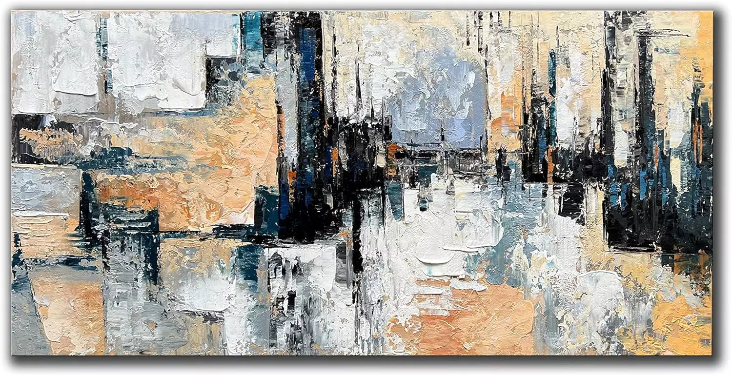 JELRINR Modern Abstract Oil Painting Hand Painted Texture Abstract Canvas Wall Art Decoration Contemporary Artwork Framed Ready to Hang 24x48inch — Wall Art