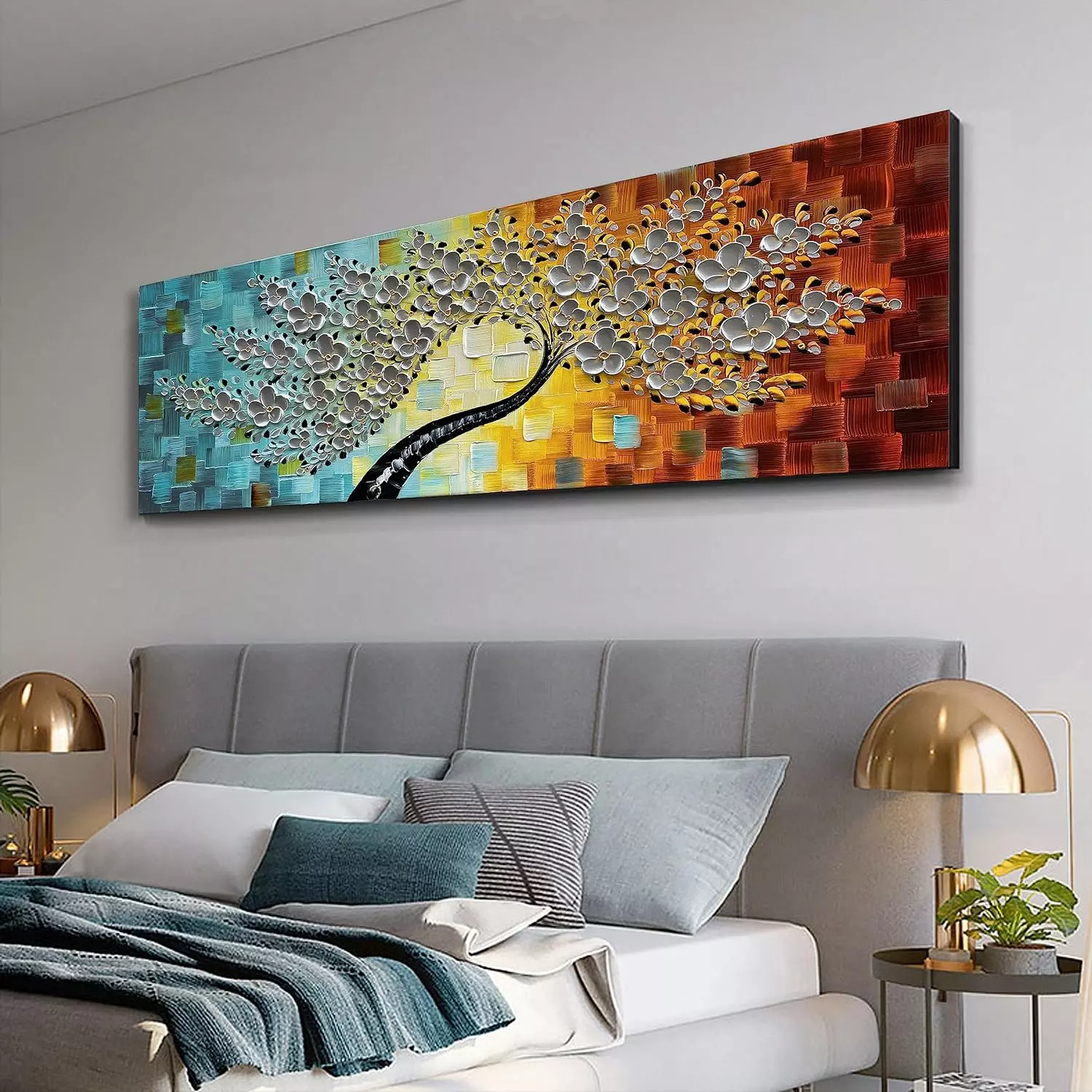 Epicler art Hand-painted Contemporary art Oil Painting Canvas Flower tree Painting Modern Home wall Decoration Abstract art 3D Flower Painting 20x50 Inchs — Wall Art