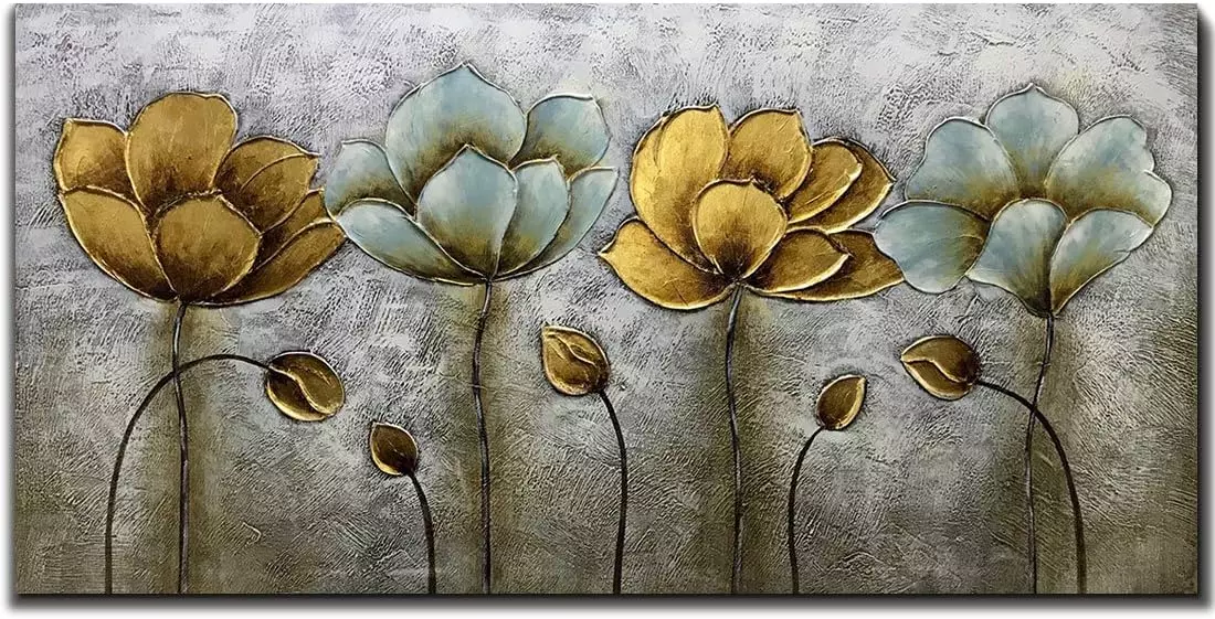 Yotree Paintings, 24x48 Inch Paintings Elegant Flowers Oil Hand Painting Painting 3D Hand-Painted On Canvas Abstract Artwork Art Wood Inside Framed Hanging Wall Decoration Abstract Painting — Wall Art