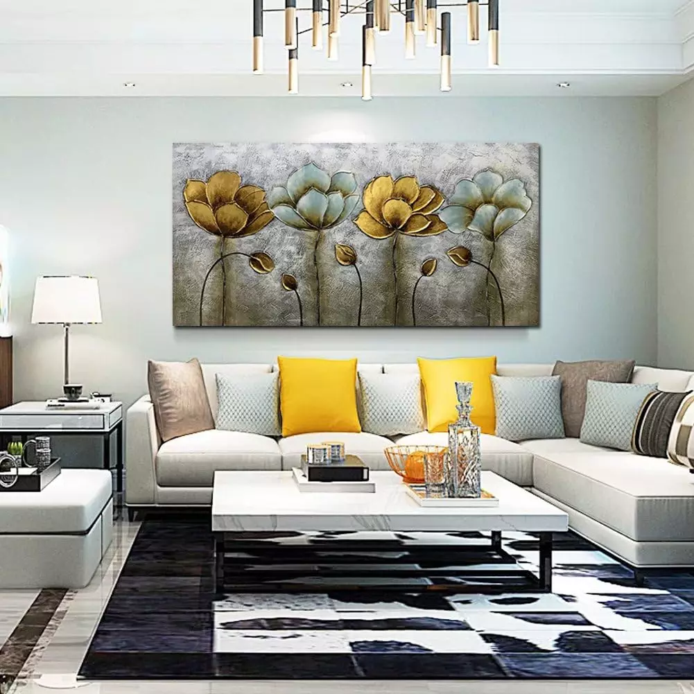 Yotree Paintings, 24x48 Inch Paintings Elegant Flowers Oil Hand Painting Painting 3D Hand-Painted On Canvas Abstract Artwork Art Wood Inside Framed Hanging Wall Decoration Abstract Painting — Wall Art