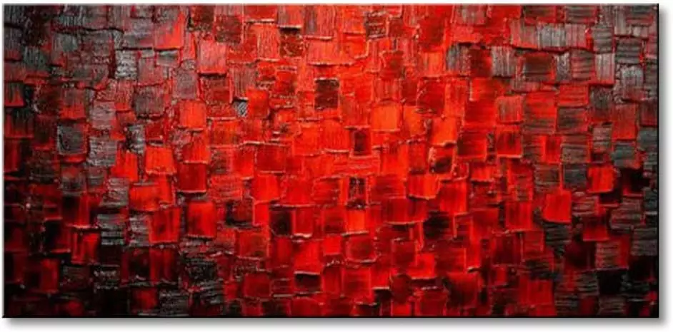 Seekland Art Hand Painted Large Oil Painting Texture Red Abstract Canvas Wall Art Decor Modern Contemporary Stretched Artwork Framed Ready to Hang for Bedroom Living Room — Wall Art