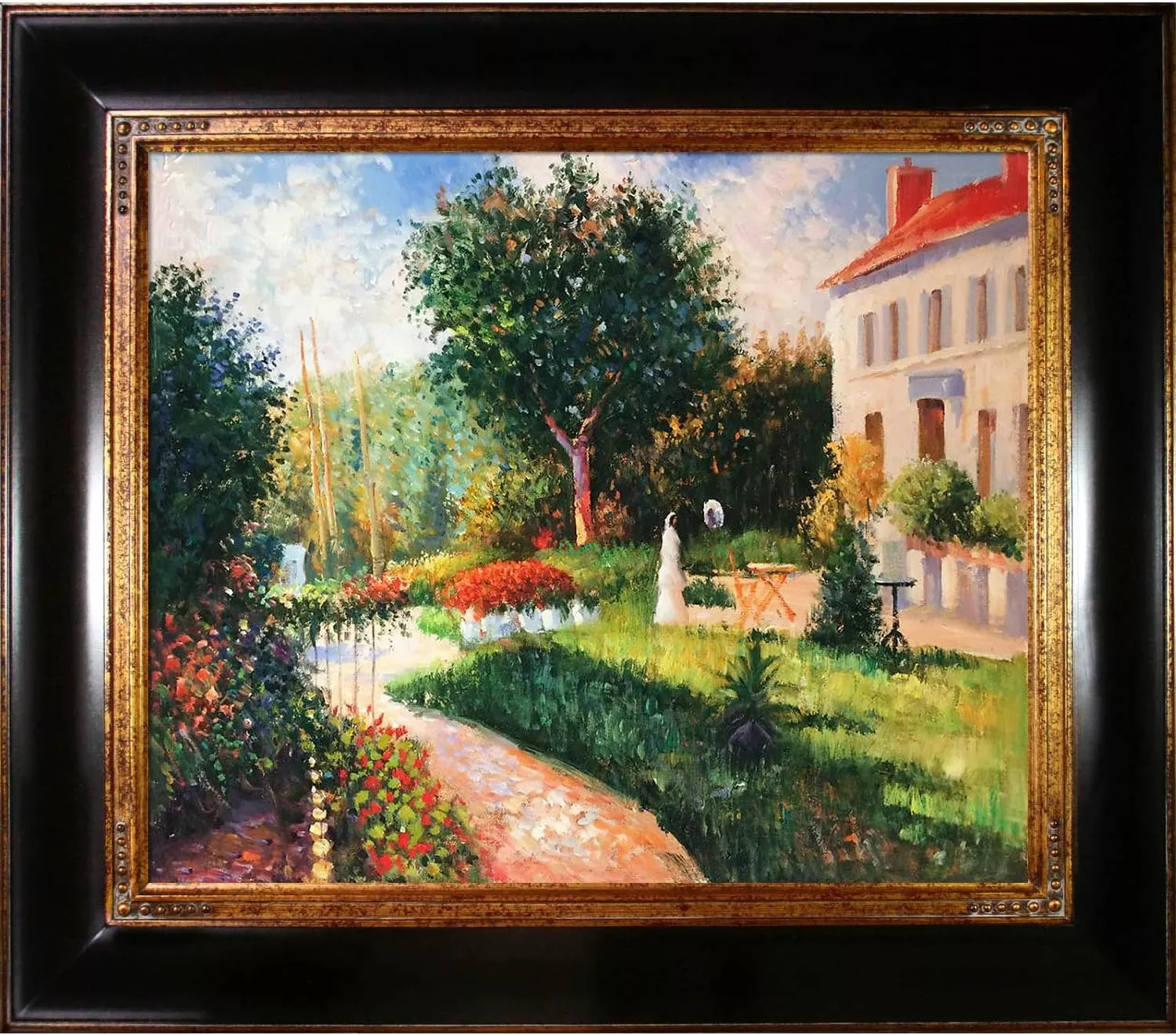 La Pastiche The Garden of Les Mathurins at Pontoise by Camille Pissarro with Wood, Gold Opulent Frame Oil Painting Wall Art, 33  x 29  — Wall Art