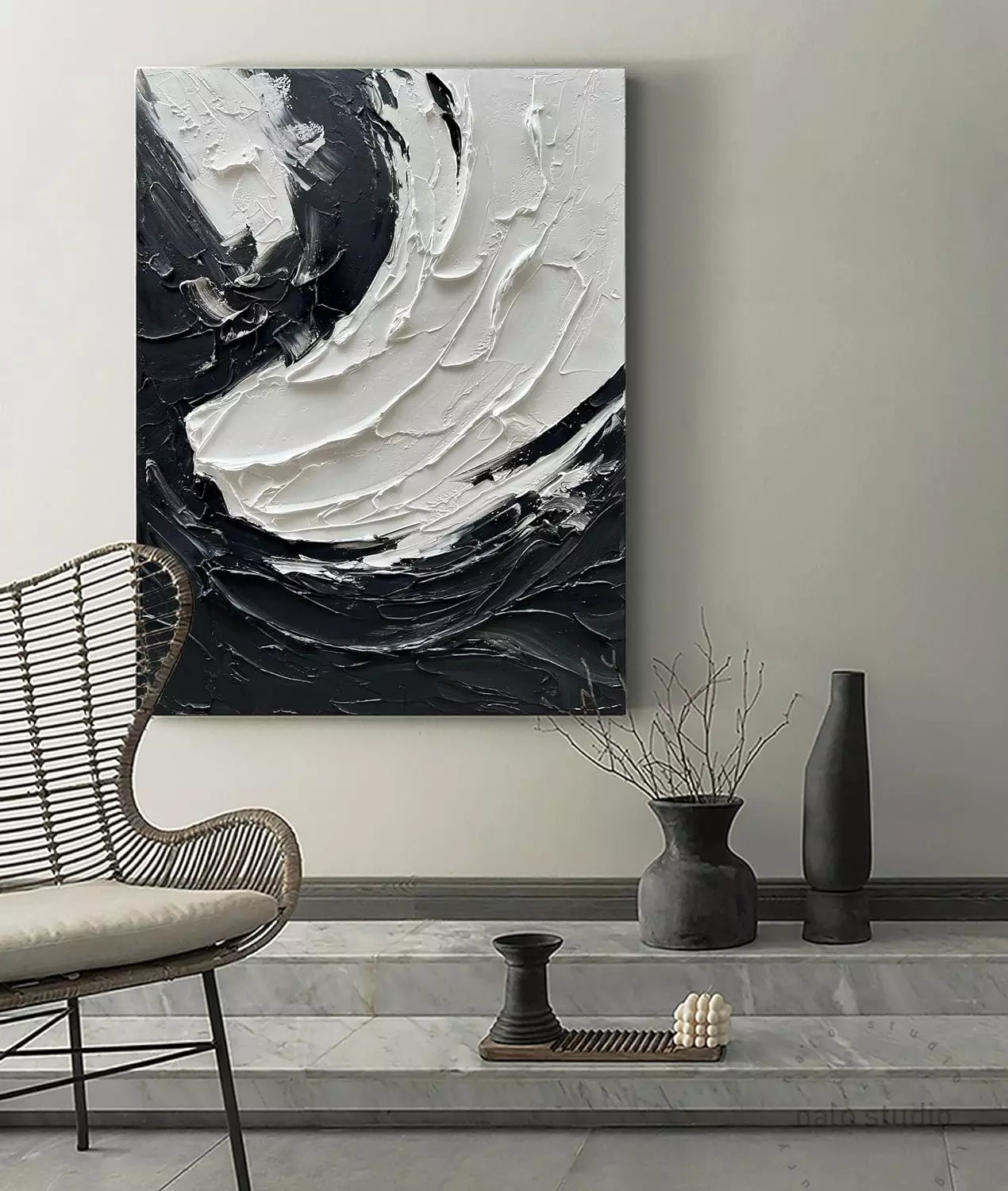 NANKAI Minimalist black and White Abstract Oil Painting Pure Hand Painting Wall Art 40x28 inch Modern Oil Painting Wall Art Deco Home Wall Living Room Bedroom Corridor Office Contemporary art — Wall Art